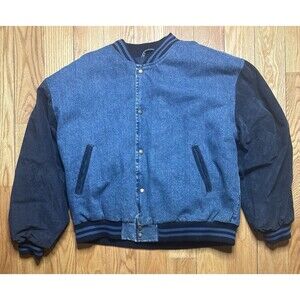 Vintage 90s Dual Control Denim Wool Bomber Letterman Stadium Jacket Mens Size XL